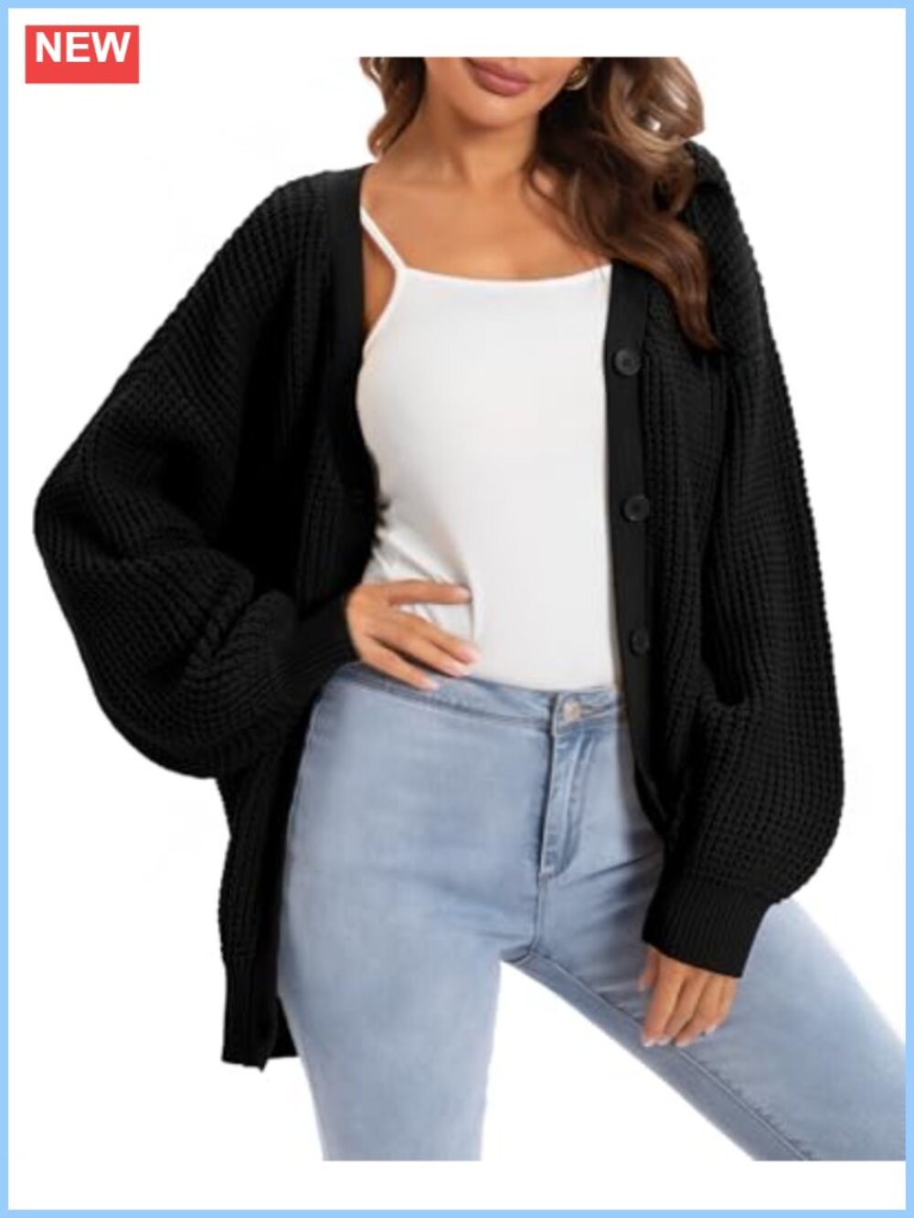 Oversized 100% Cotton Cardigan Sweater Button Down V-Neck